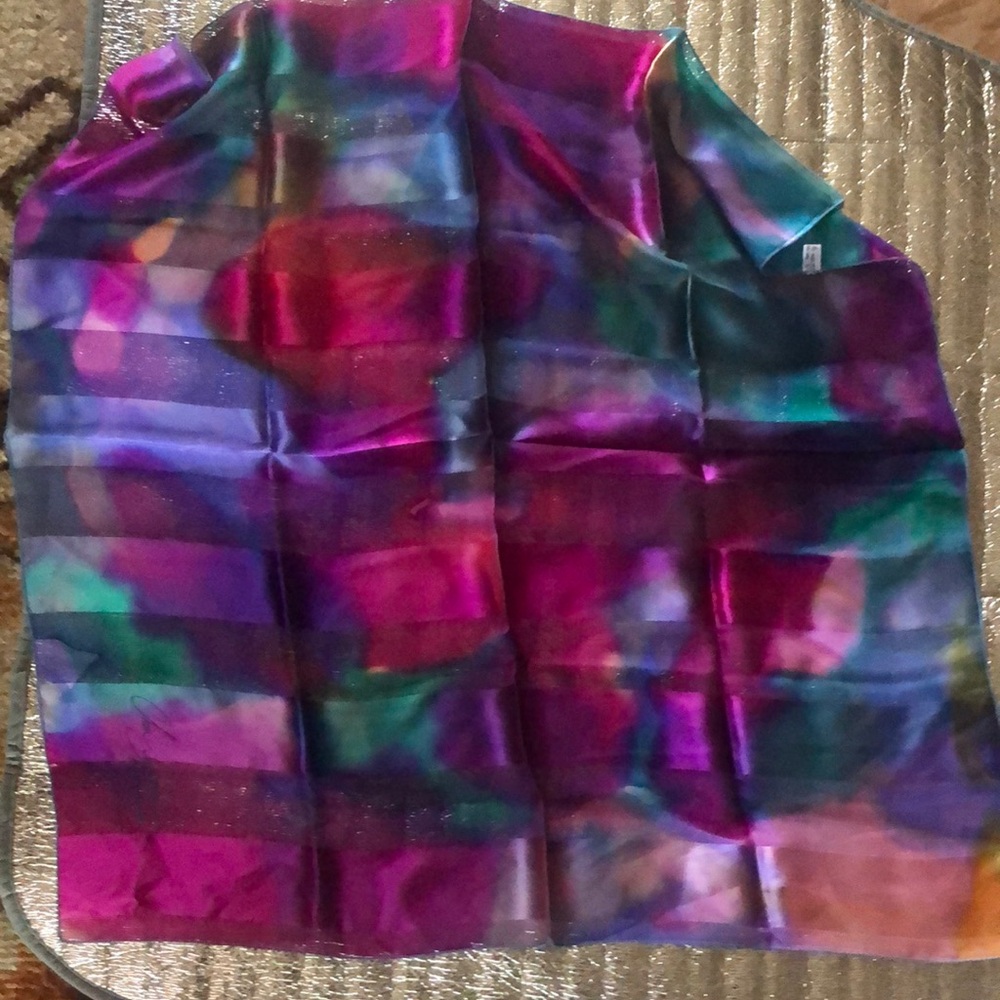 Vibrant Multicolor hand painted  100% Silk Scarf from France